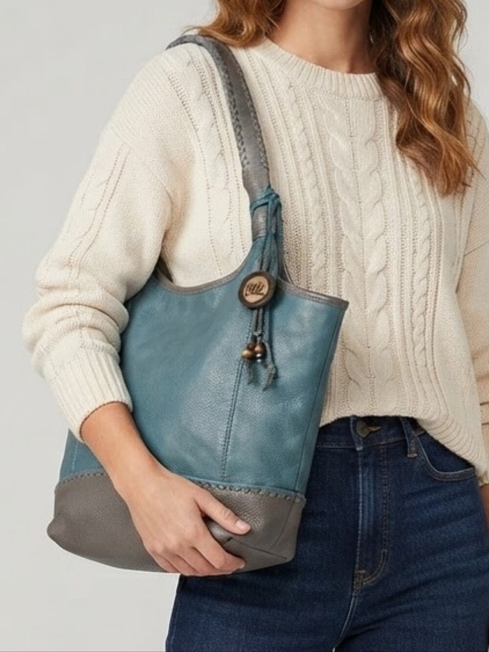 The Sak Teal and Gray Leather Tote